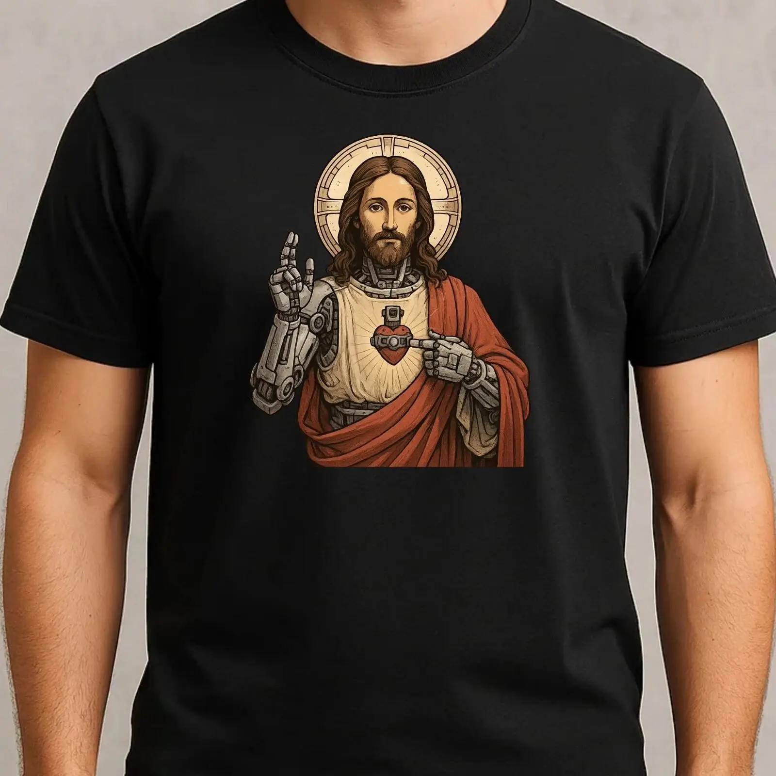 Vintage Fashion Herren - Kaos Pria Jesus Robot Machine Motif