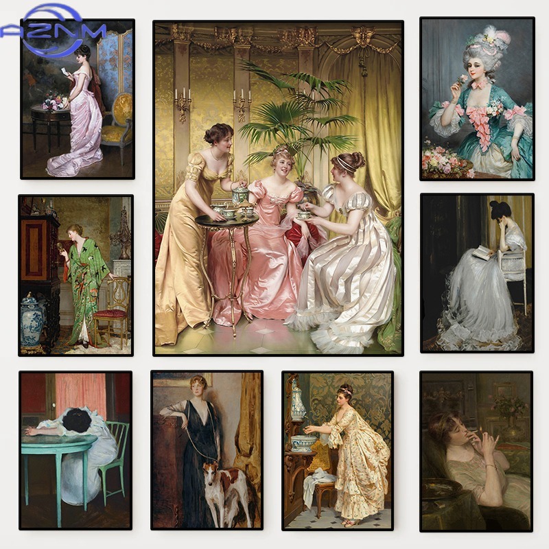 Vintage Fashion Wall Art - Poster Potret Wanita Renaisans Lukisan Kanvas