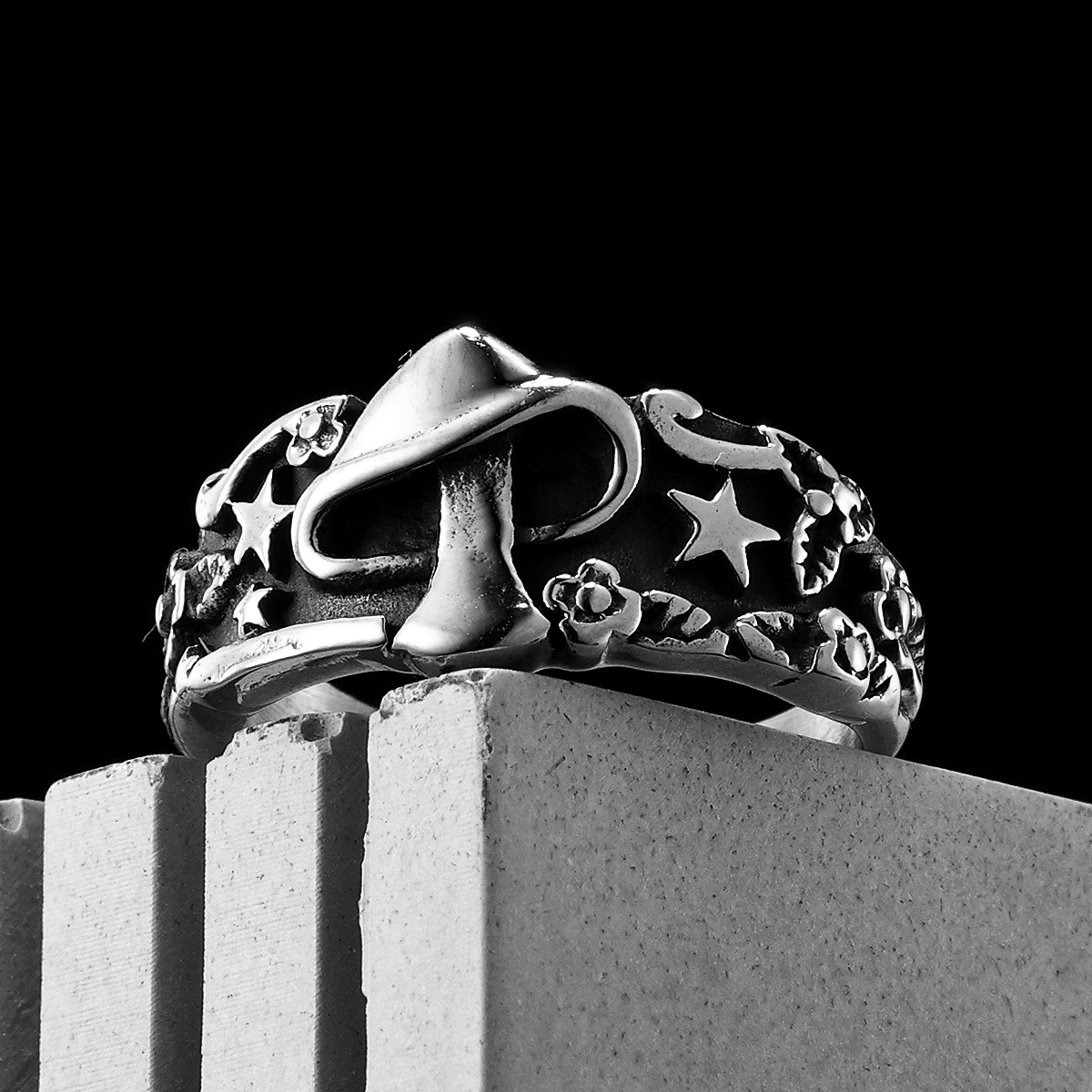 Vintage Fashion Newtown - Bintang jamur cincin pria baja nirkarat