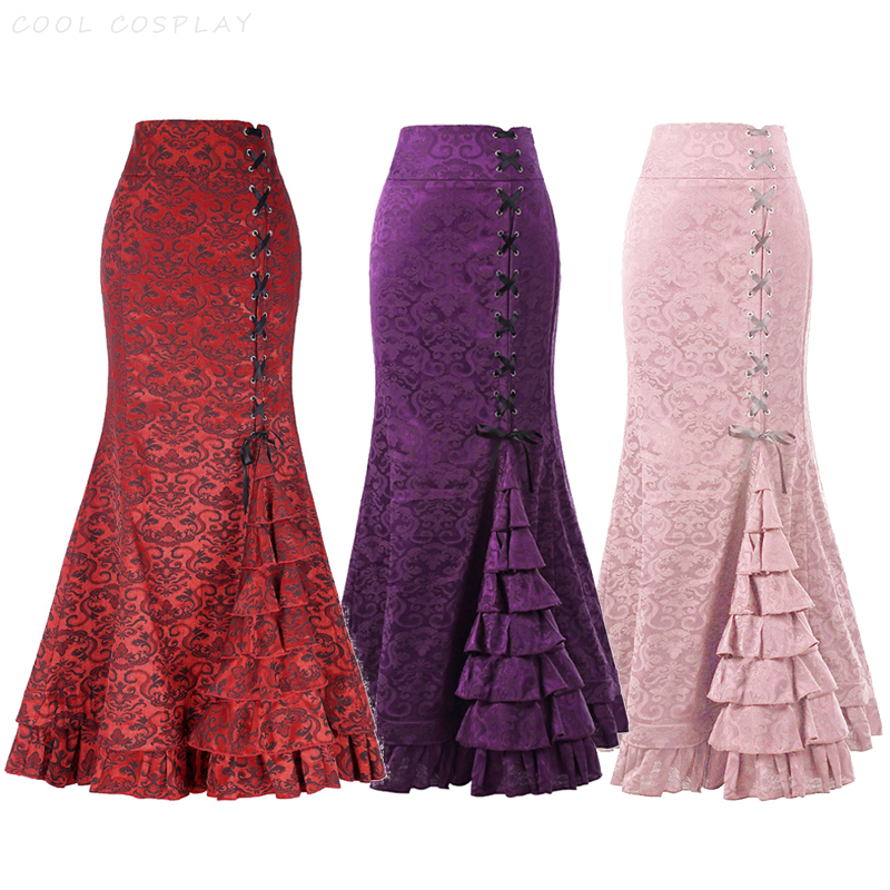 Vintage Fashion Ai - Rok Panjang Wanita Punk Rok Ekor