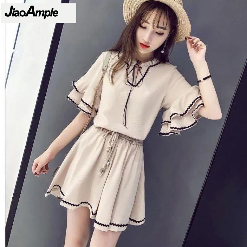 Vintage Fashion Ai - Setelan pakaian celana pendek wanita, blus
