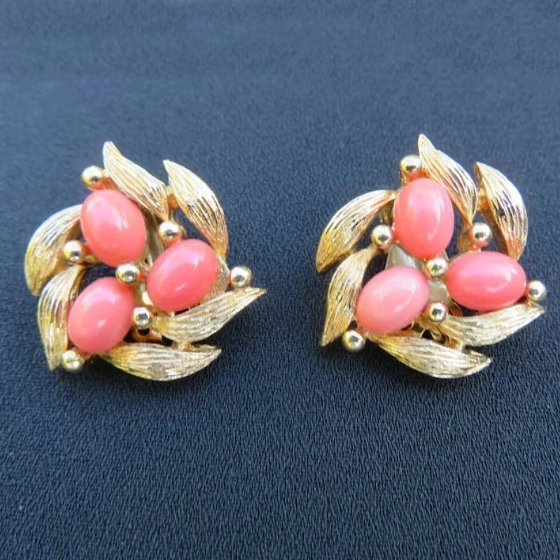 Vintage Fashion Vogue - Anting-anting bunga batu merah muda vintage