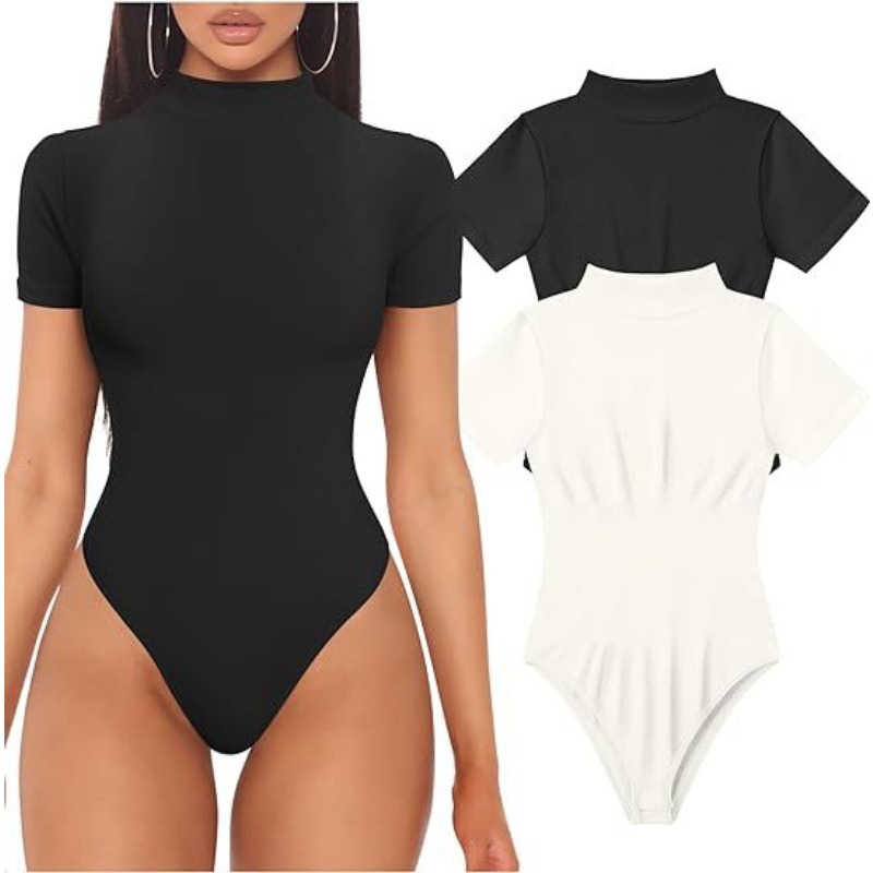 Vintage Fashion Fabrics - Bodysuit Turtleneck lengan pendek wanita atasan