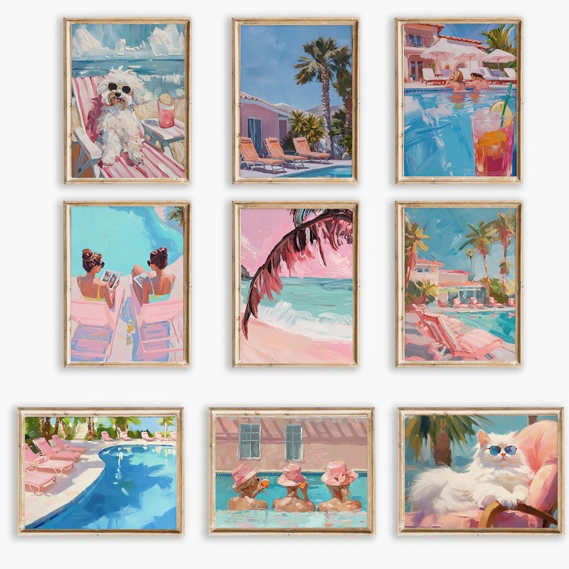 Vintage Fashion Wall Art - Poster Pesta Kolam Renang Musim Panas