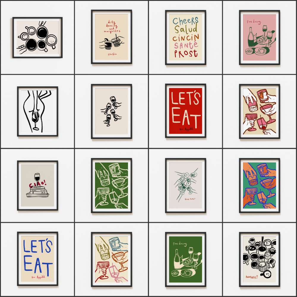 Vintage Fashion Wall Art - Poster Seni Gelas Anggur, Lukisan Kanvas
